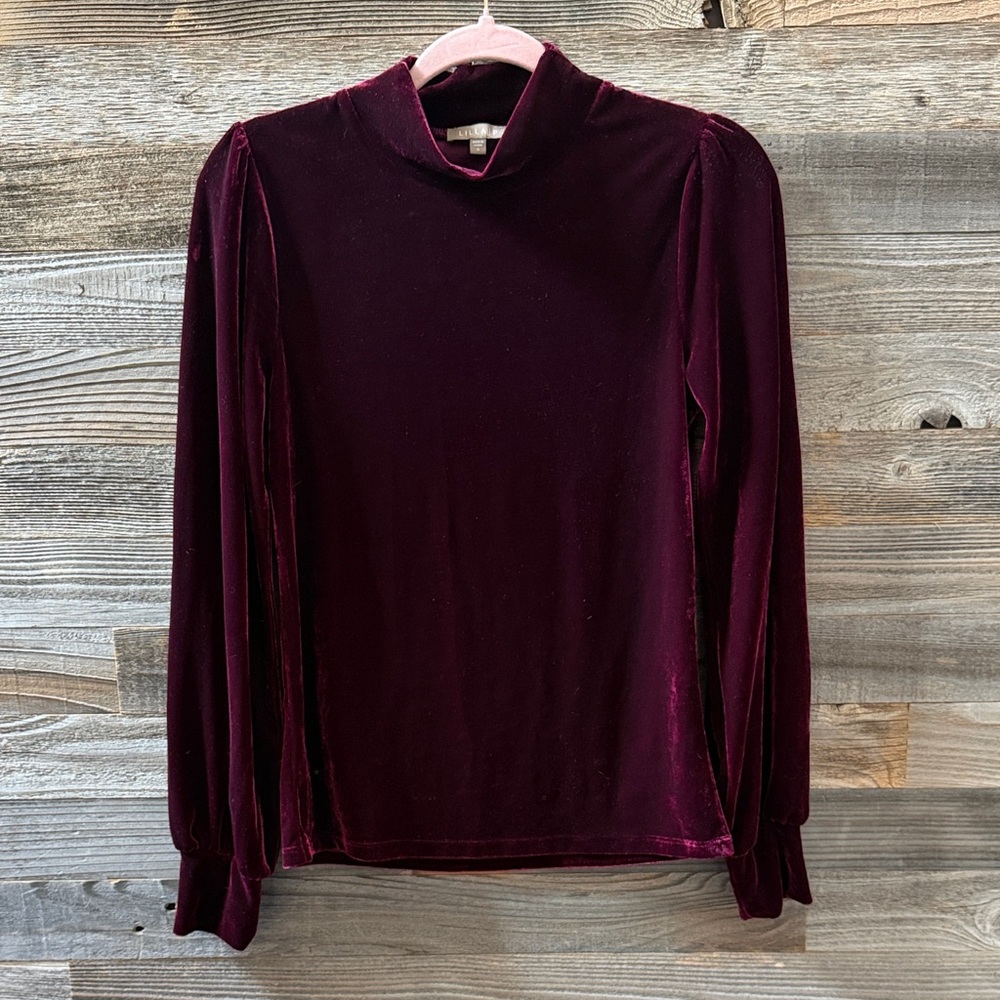 Lilla P Velvet Long Sleeve Top in Deep Burgundy Size Small